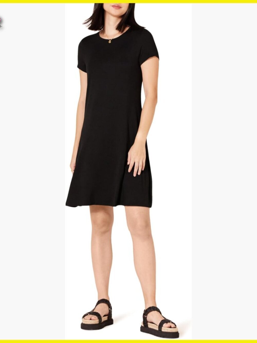 Short Sleeve Scoop Neck A-Line Swing Dress Casual Chic Minimal Elegant